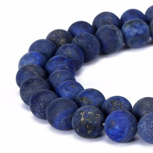 10 perles de pierre bleu  lapis-lazuli givrées 6 mm