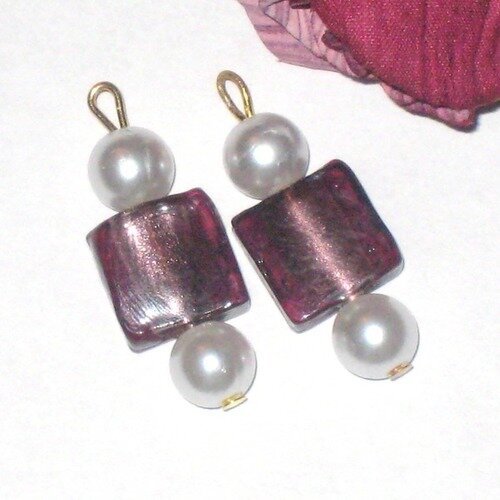 2 pendentifs breloque perle façon murano violette 