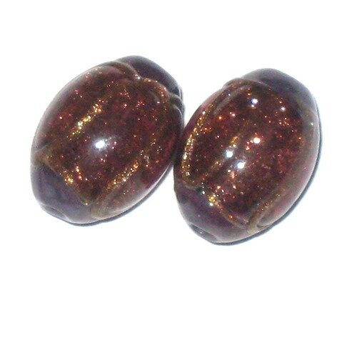 2 perle de murano feuille d'or ovale marron 12x18 mm 