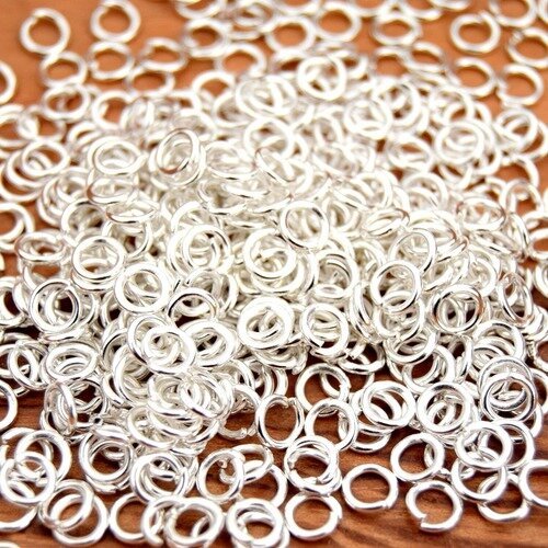 100 anneaux ouvert métal argentés 4 mm 