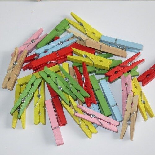 35 pinces à linge en bois  multicolore 48 x 7 mm
