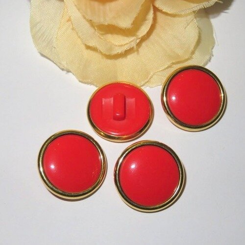 4 boutons rouge et doré acrylique 18 mm