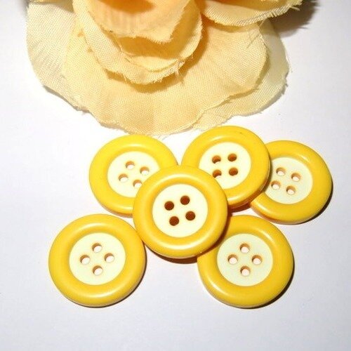 6 boutons jaune et blanc acrylique 18 mm