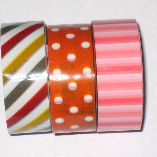 3 m x 3 masking tape adhésif décoratif à pois et rayures roses 