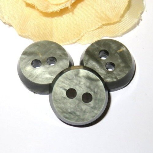 5 boutons anciens en bakélite gris / vert 15 mm