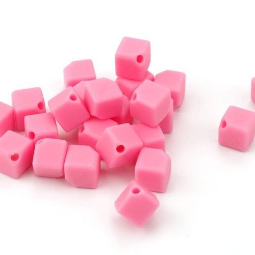 10 perles en silicone cube rose pour attache tétine...9 mm