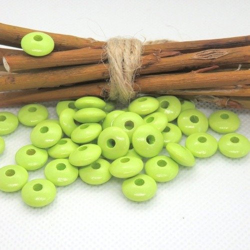 50 perles en bois plates forme lentilles vert anis pour attache tétine 10 mm norme ce
