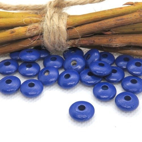 50 perles en bois plates forme lentilles bleu marine pour attache tétine 10 mm norme ce
