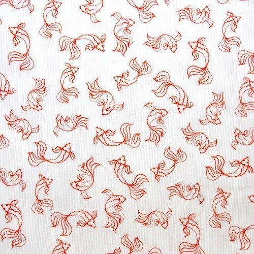 Tissu piqué coton imprimé poisson japonais rouge 50 x 150 cm