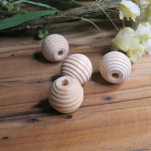 5 perles en bois brut naturelles ruche 17 mm