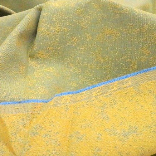 Tissu coton réversible vert jaune ameublement enduit  160 x 50 cm