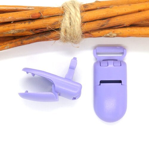 Pince clip/bretelle attache tétine en plastique violette 40 x 18 mm