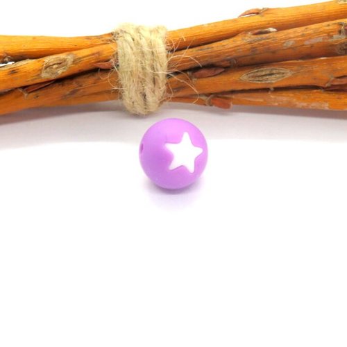 Perle ronde étoile en silicone violette/blanche 15 mm