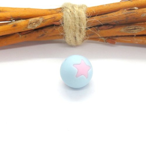 Perle ronde étoile en silicone bleue/rose 15 mm