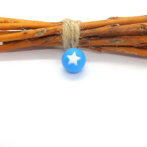 Perle ronde étoile en silicone bleue/blanche 15 mm