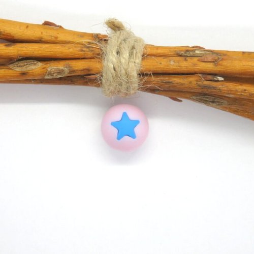Perle ronde étoile en silicone rose/bleue 15 mm