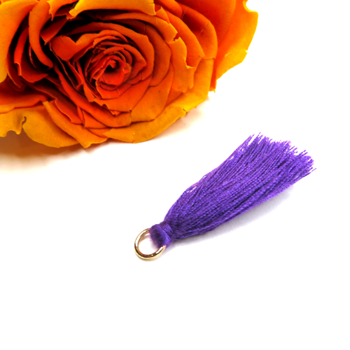 7 pompons mini-glands violet anneau doré
