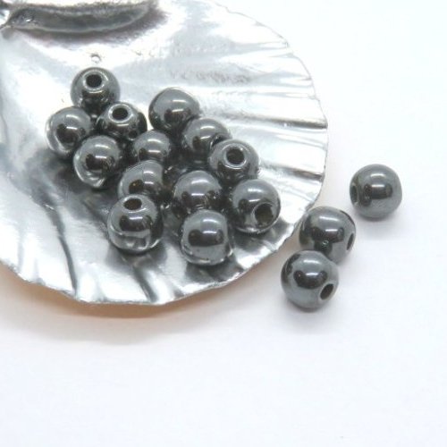 10 perles hématite rondes 6 mm