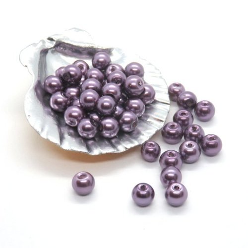 20 perles en verre effet nacré mauve 6 mm 