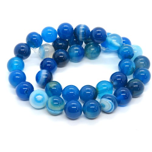 10 perles agate bleue 10 mm