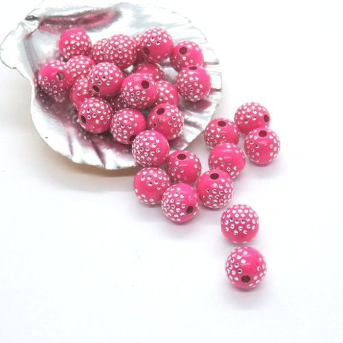 15 perles acrylique strass rose fuchsia  8 mm