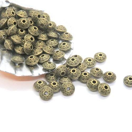 28 perles métal toupies gravées intercalaires bronze 7 mm
