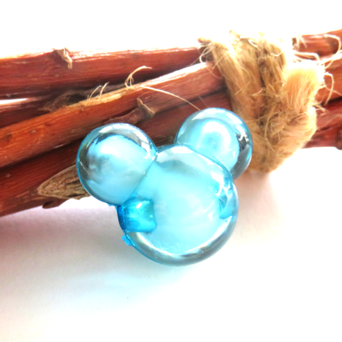 Perle acrylique tête de souris mickey bleue turquoise
