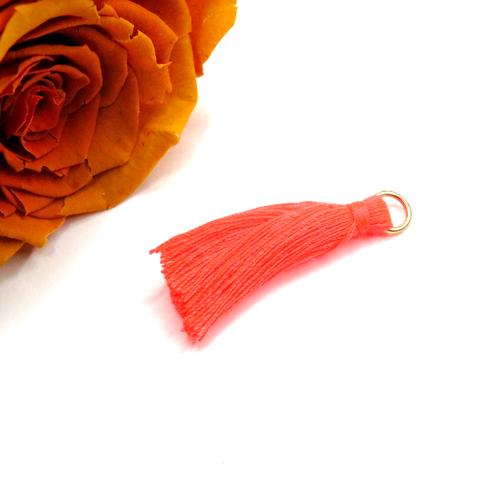6 pompons mini-glands rose fluo anneau doré