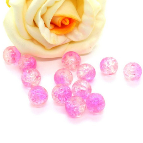 10 perles de verre craquelé rose 8 mm