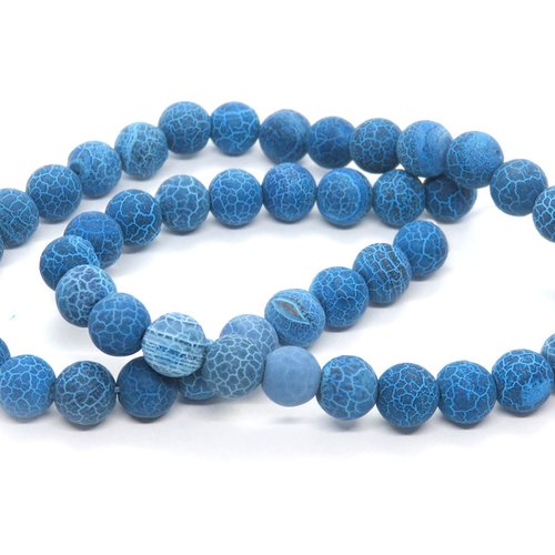 20 perles agates onyx givrés craquelé bleu 8 mm 