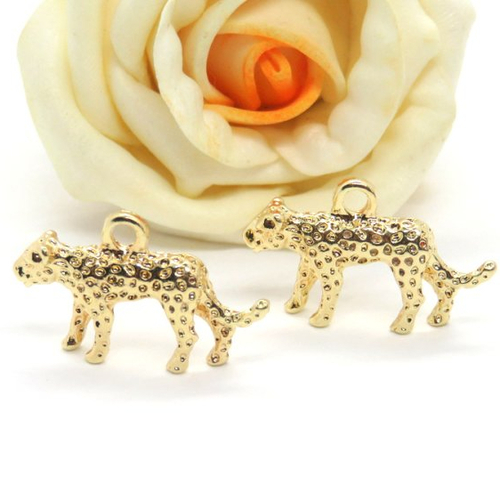 2 pendentifs léopard métal doré