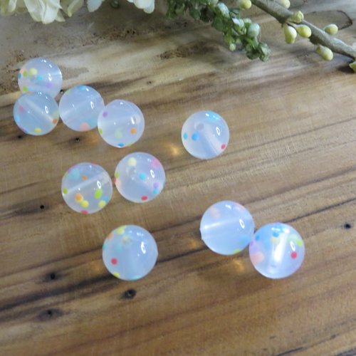 10 perles en silicone a pois translucide 12 mm