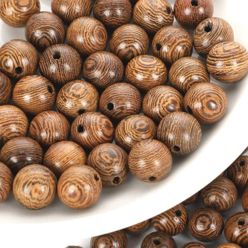 10 perles en bois de santal marron rayé 8 mm