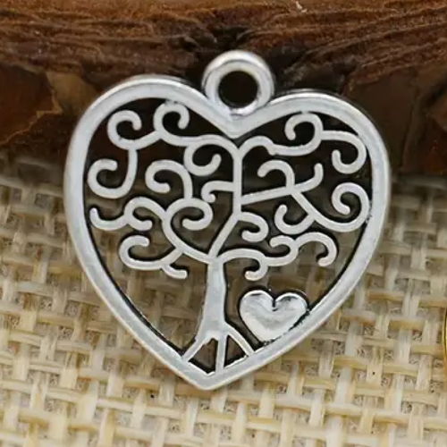2 breloques pendentif cœur arbre de vie métal argenté vieilli 18 x 16 mm