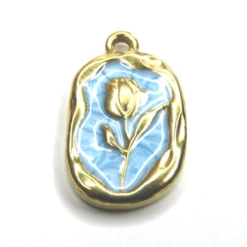 Pendentif acier inoxydable émail bleue tulipe
