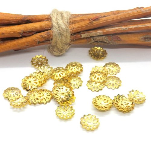 50 coupelles métal dorées fleurs filigranées