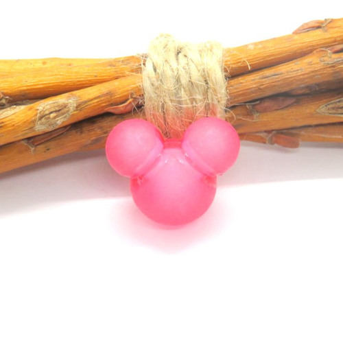Perle acrylique tête de souris  mickey/rose fuchsia