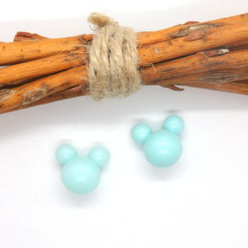 5 perles tête de souris acrylique mickey/bleue