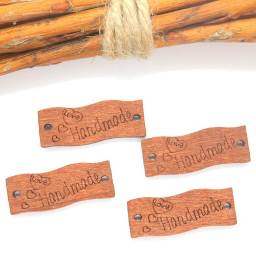 10 étiquettes handmade en bois label (fait main) 11 x 30 mm