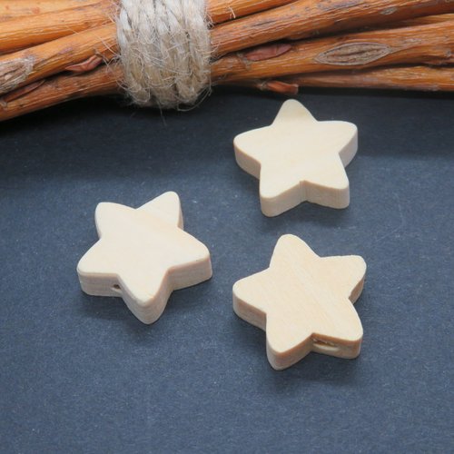2 perles en bois brut étoile 20 mm