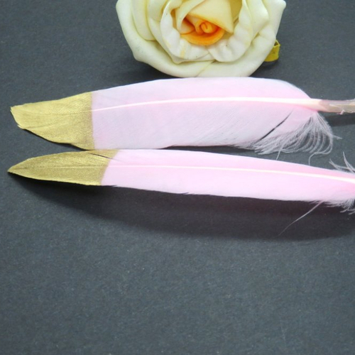 10 plume naturelle rose et or 12 -16 cm