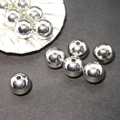 25 perles argenté acrylique  10 mm 
