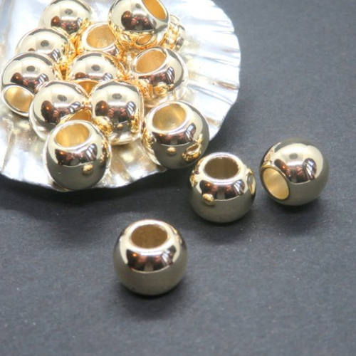 24 perles doré acrylique 10 mm large trou