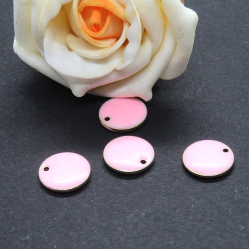 Pendentif émaillé rond sequin rose 12 mm