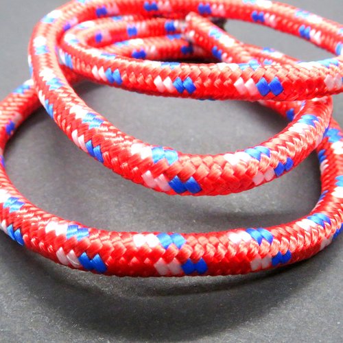 Corde tressée polyester rouge bleu blanche résistante 5.4 mm