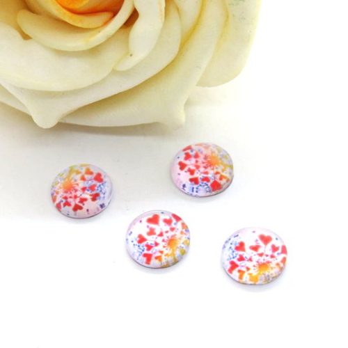 4 cabochons en verre fleur de pissenlit rouge orange 8 mm