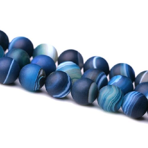 10 perles agate mat bleu 10 mm
