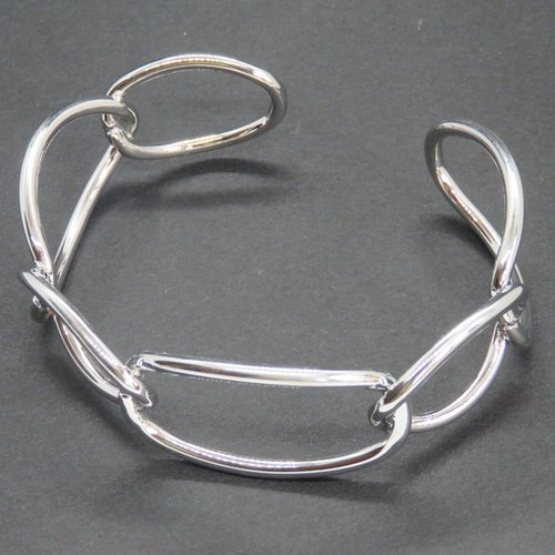 Bracelet manchette ajustable en acier inoxydable argenté