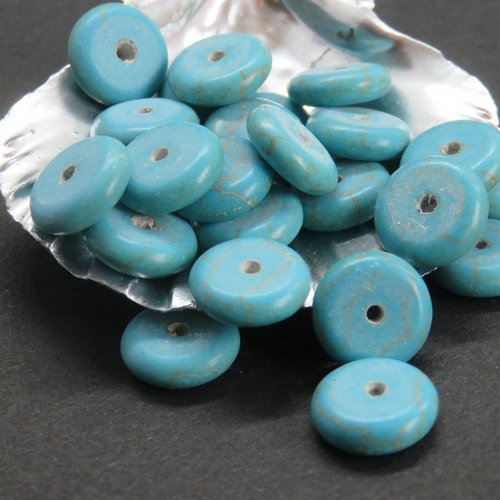 10 perles howlite bleue turquoise  plate 10 mm x 10 pcs