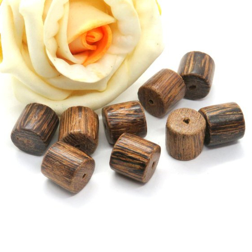 10 perles en bois cylindriques marron 10 mm